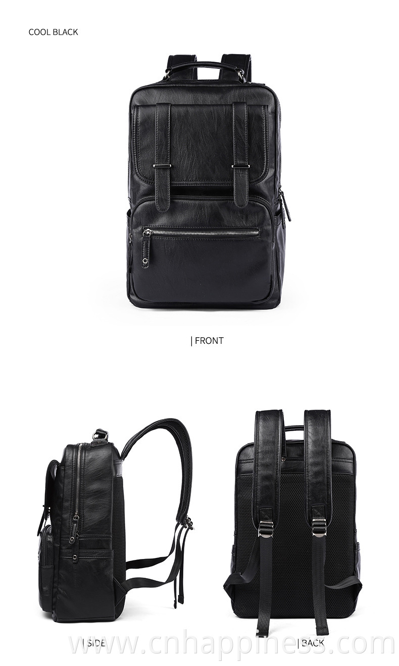 2022 High Quality Travel Black Sink Business Boy Book Bags School Custom Stylish Korea PU Leather Luxury Laptop Backpack Men